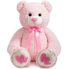HollyHOME giant teddy bear pink heart close-up for cozy cuddling