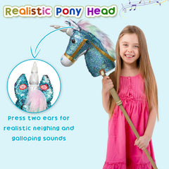 HollyHOME hobby horse with wood wheels supports coordinated movement and pretend adventures.