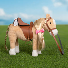 HollyHOME Palomino horse plush with pink hairpin for quick hair styling