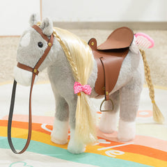 HollyHOME includes leather saddle and accessories for pretend rides.