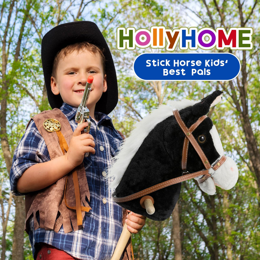 HollyHOME stick horse assembly showcasing sturdy wooden stick and secure reins.