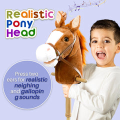 HollyHOME 36-inch dark brown stick horse shown in full view for imaginative riding