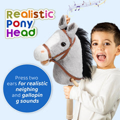 HollyHOME stick horse wooden stick and handle shown for sturdy balance support.