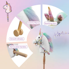 HollyHOME unicorn stick horse fluffy mane enhances tactile pretend grooming.