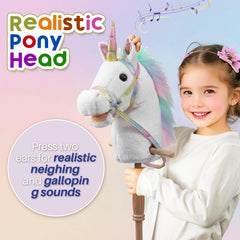 HollyHOME unicorn stick horse neighing sound boosts imaginative pretend play.