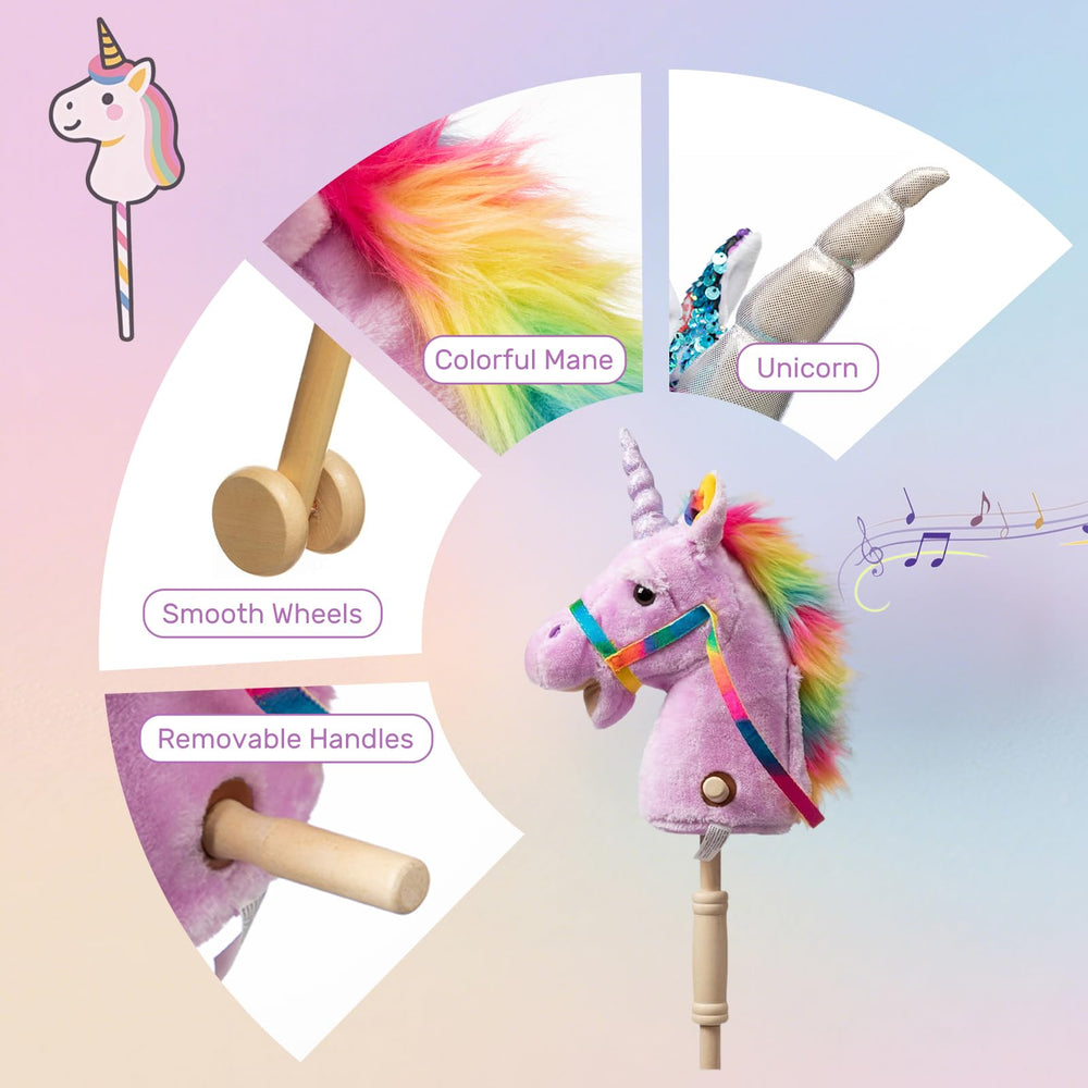 HollyHOME Unicorn Stick Horse plush head feels soft and inviting.