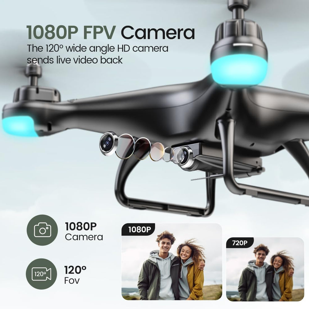 Holy Stone HS110D live FPV video provides real-time aerial view via the app for immersive monitoring.