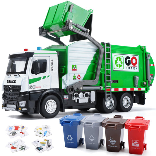 HOLYFUN 12 inch friction powered garbage truck with front loader for interactive play and learning