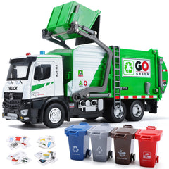 HOLYFUN 12 inch friction powered garbage truck with front loader for interactive play and learning