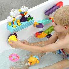 HOLYFUN bath duck toy features right-side water interaction that rotates the sun for toddlers