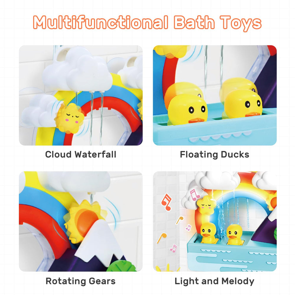 HOLYFUN bath duck toy marble run pieces let kids build tracks and race ducks into the water