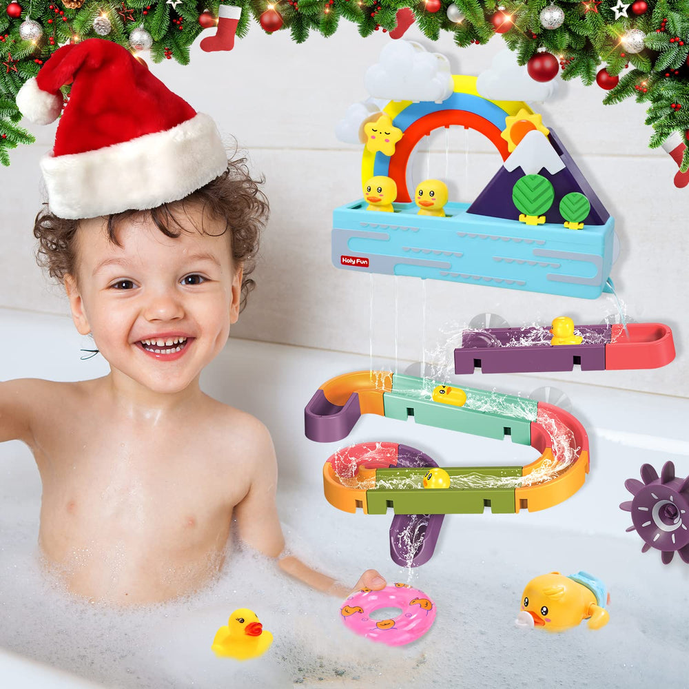 HOLYFUN bath duck toy with strong suction cups for easy setup on tiles or tub walls