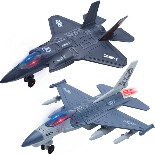 HOLYFUN double-fighter-jet toy front view with flashing lights for immersive play