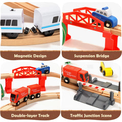 HOLYFUN dual-route track with a red bridge enhances building skills and spatial awareness.