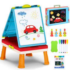 HOLYFUN kids art easel foldable double-sided tabletop for collaborative drawing sessions.