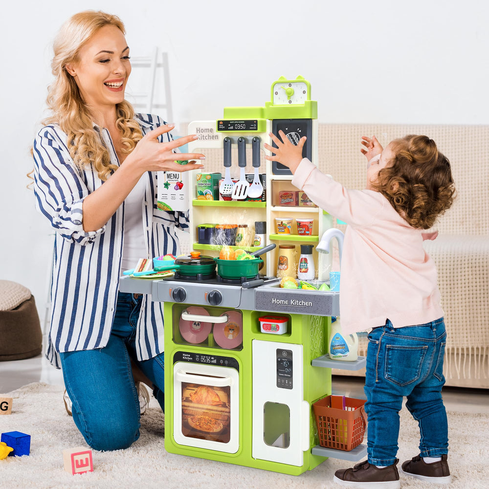 HOLYFUN Kids Kitchen Playset shopping basket for pretend grocery shopping