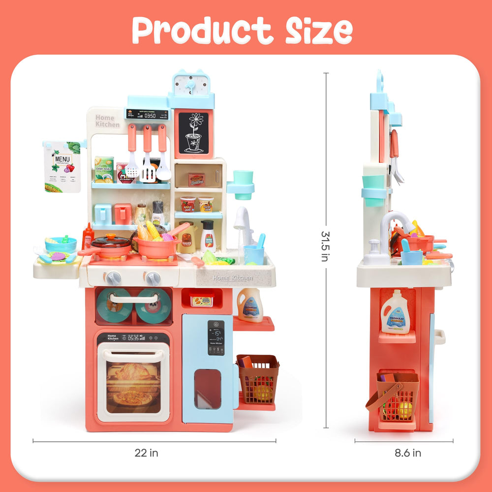 HOLYFUN Kids Kitchen Playset steam feature adds authentic kitchen ambiance.