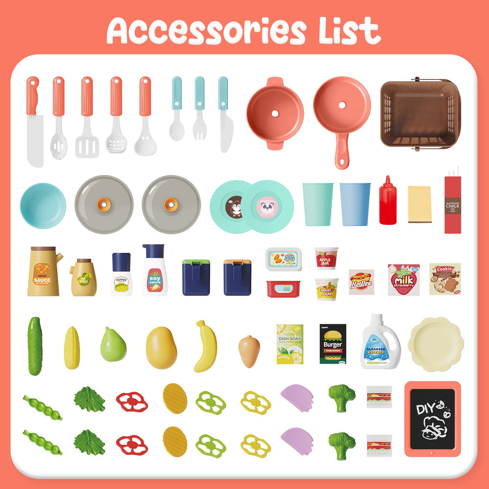 HOLYFUN Kids Kitchen Playset storage and accessories keep toys organized.