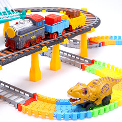 HOLYFUN train set with dinosaur car for prehistoric storytelling.