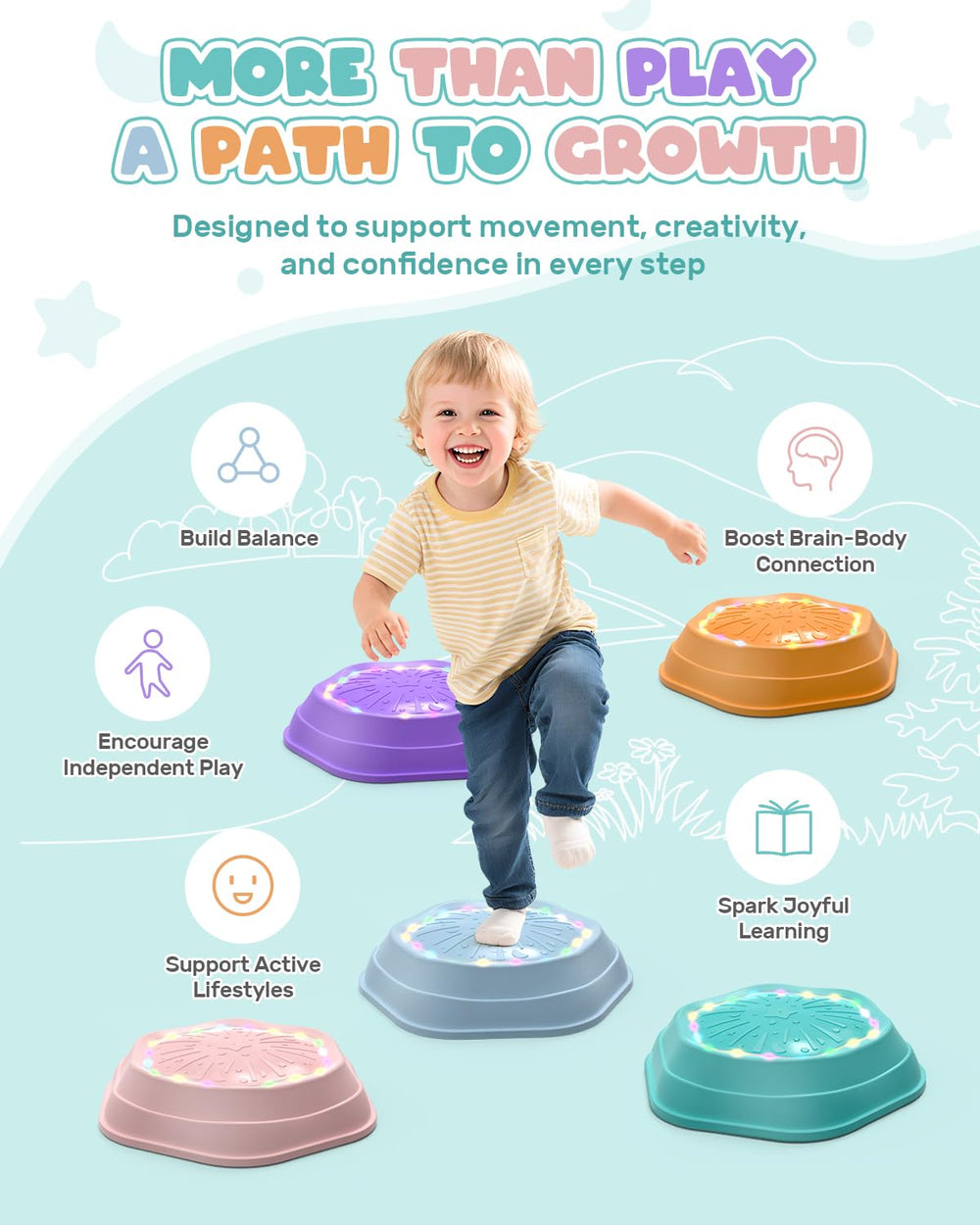 Holyton Music Light-Up Stepping Stones pink five-pack for portable family fun.