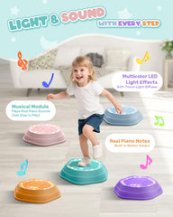 Holyton Music Light-Up Stepping Stones pink lawn play energizes outdoor balance activities.