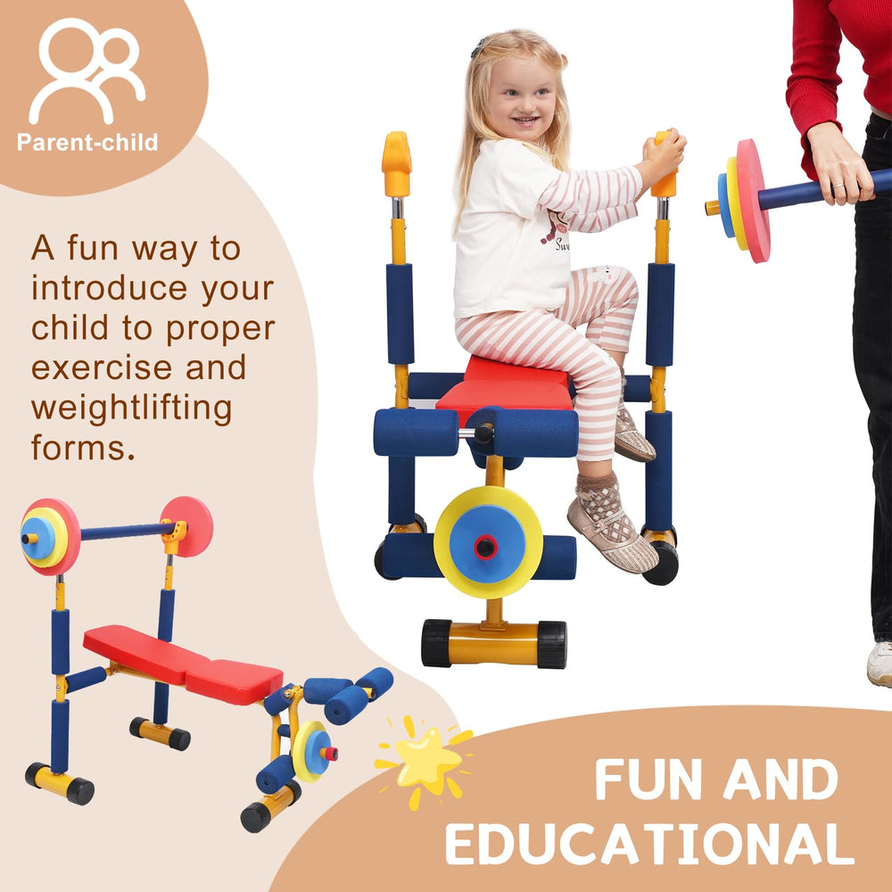 Home-Man Adjustable barbell rack grows with your child for future workouts.
