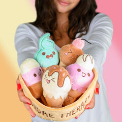 Homelodge Colorful plushies arrangement brightens a desk or shelf.