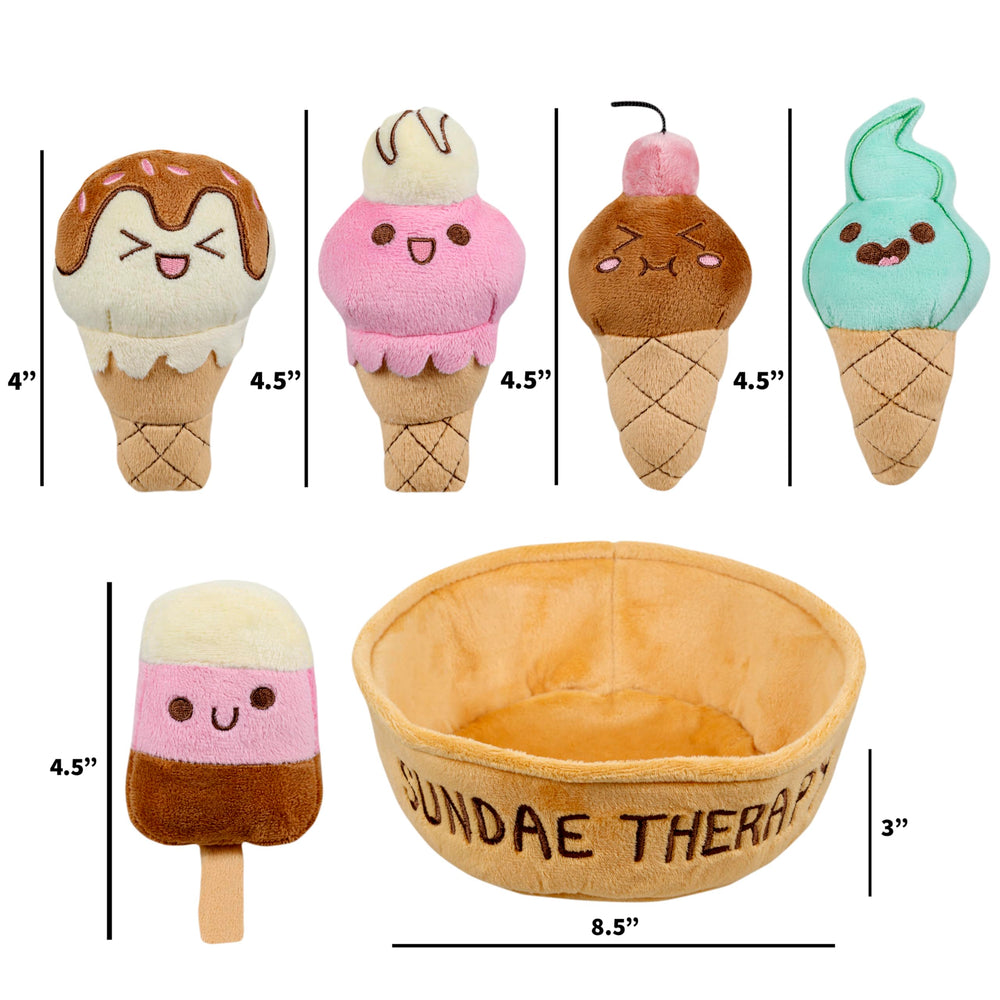 Homelodge Sundae Therapy plushies on the go fit bags.