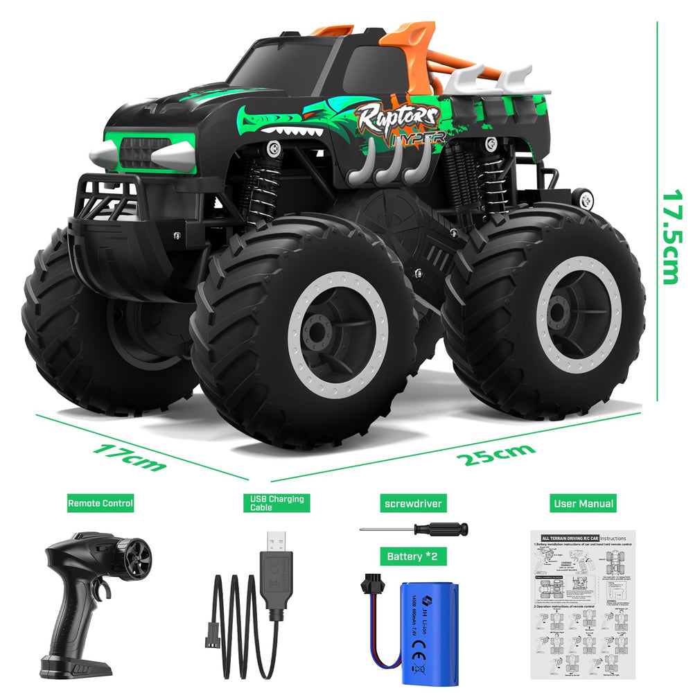 HOMETALL 1:16-scale RC car green with detailed decals for immersive play.