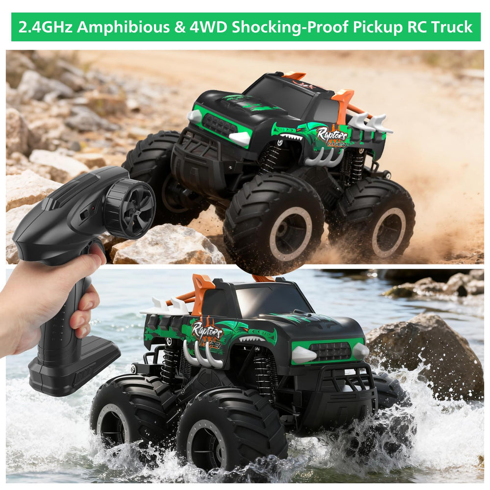 HOMETALL waterproof RC car all-terrain performance on snow, grass, and shallow water.