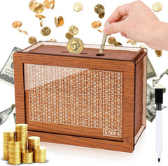 Homgaty wooden money box with the 5,000-dollar goal chart for progress.