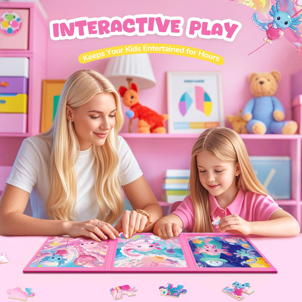 Homicozy axolotl puzzle unicorn birthday scene blends imagination and storytelling.