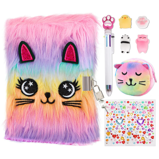 Homicozy Cat Diary with a fuzzy cover and cat embroidery for kids.
