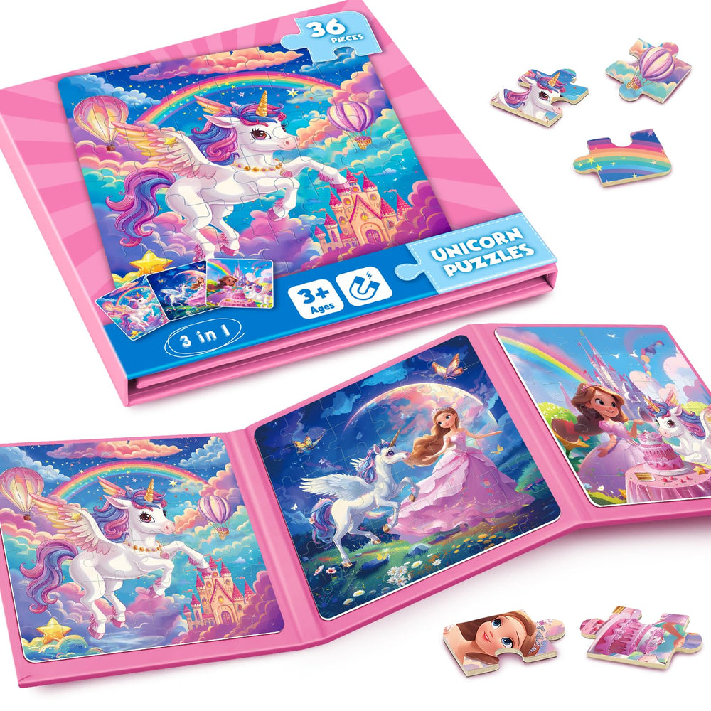 Homicozy magnetic puzzles with unicorn and princess scenes for imaginative play at home