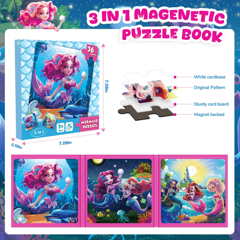 Homicozy mermaid travel puzzles featuring pearl scenes for on-the-go learning.