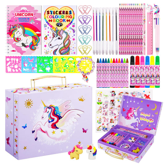 Homicozy unicorn storage box keeps art supplies organized for kids.