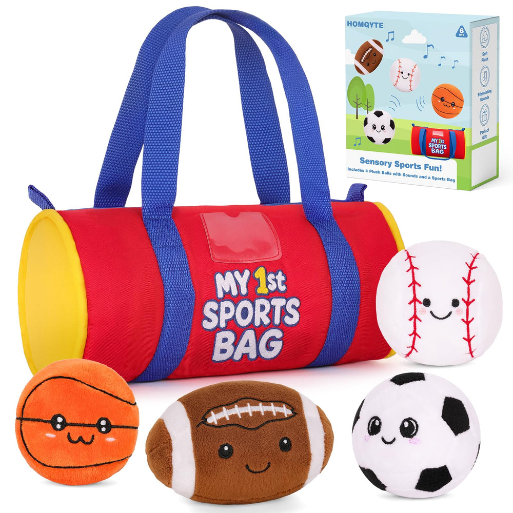 HOMQYTE My 1st Sports Bag plush playset, organized duffle bag for toddlers, perfect on-the-go play