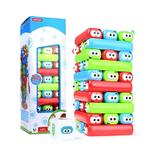 HOMSEEK tumbling tower blocks: colorful cubes ready for engaging stacking play.