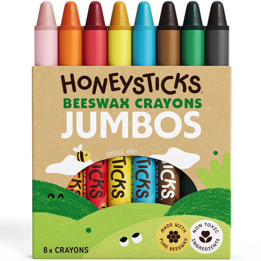Honeysticks jumbo crayons 8-pack deliver vibrant color for kids’ art projects.