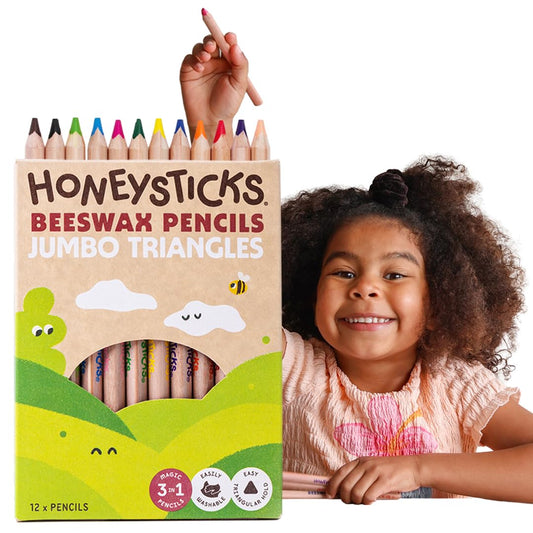 Honeysticks Jumbo Triangle Pencils in hand with easy grip for toddlers