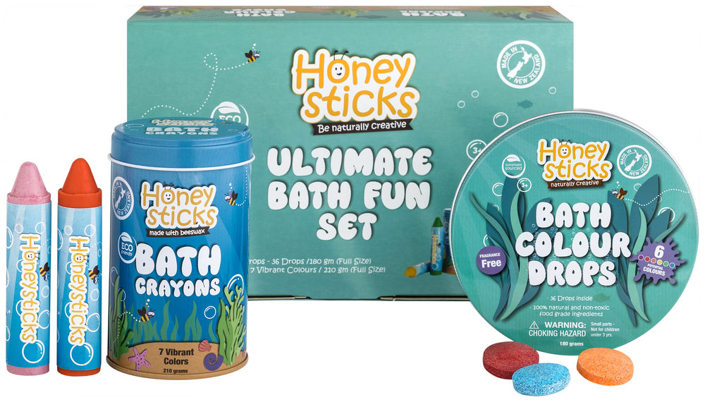 Honeysticks Ultimate Bath Fun Set packaging shown as a gift-ready tin.