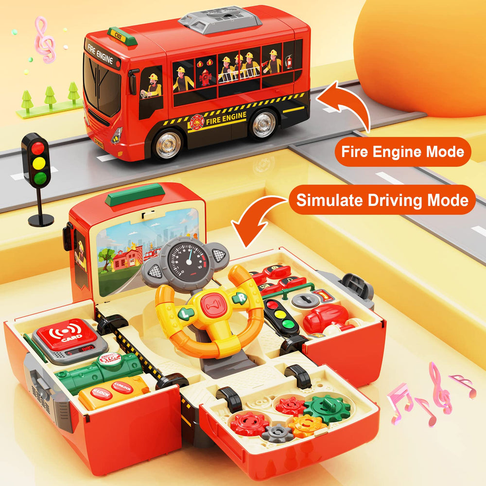 Hongtuo fire truck toy engine start button sparks interactive exploration.