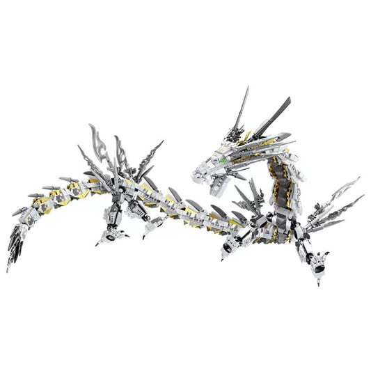 HONLANCH Dragon Series White Mechanical Hurricane Dragon assembly shows intricate brick connections for immersive building