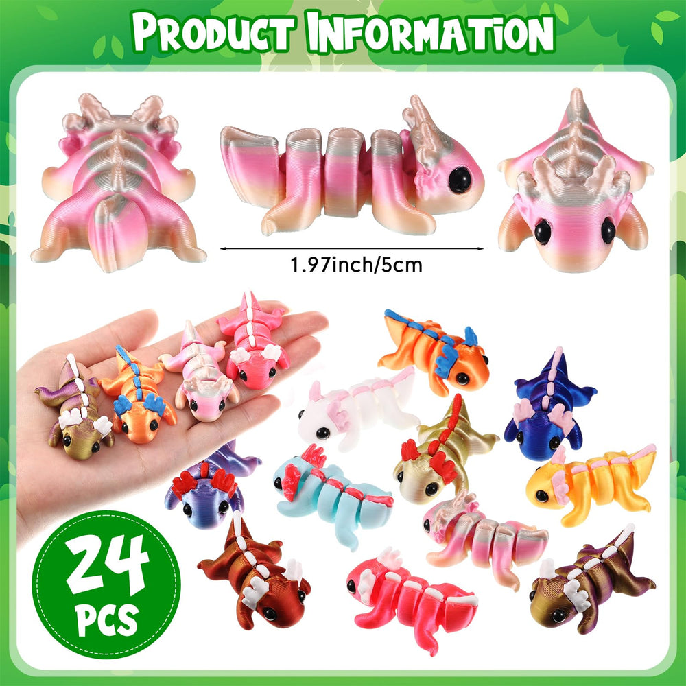 Honoson colorful axolotl ornaments with movable joints for desk decor.