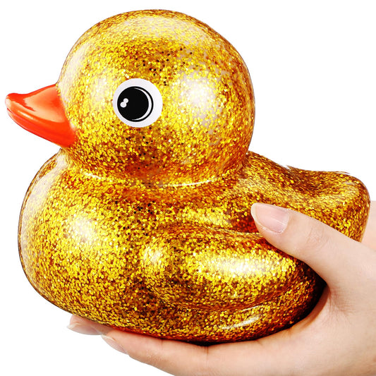 Honoson giant glitter rubber duck in gold sparkles, ideal as bath time decor