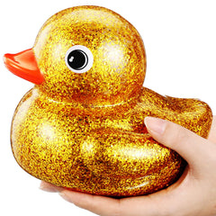 Honoson giant glitter rubber duck in gold sparkles, ideal as bath time decor