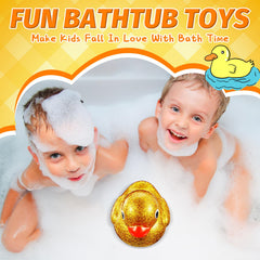 Squeaky bath toy in gold glitter for tub play