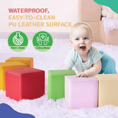 Hoohtoot colorful foam cubes demonstrate bright colors promoting language and storytelling during play.