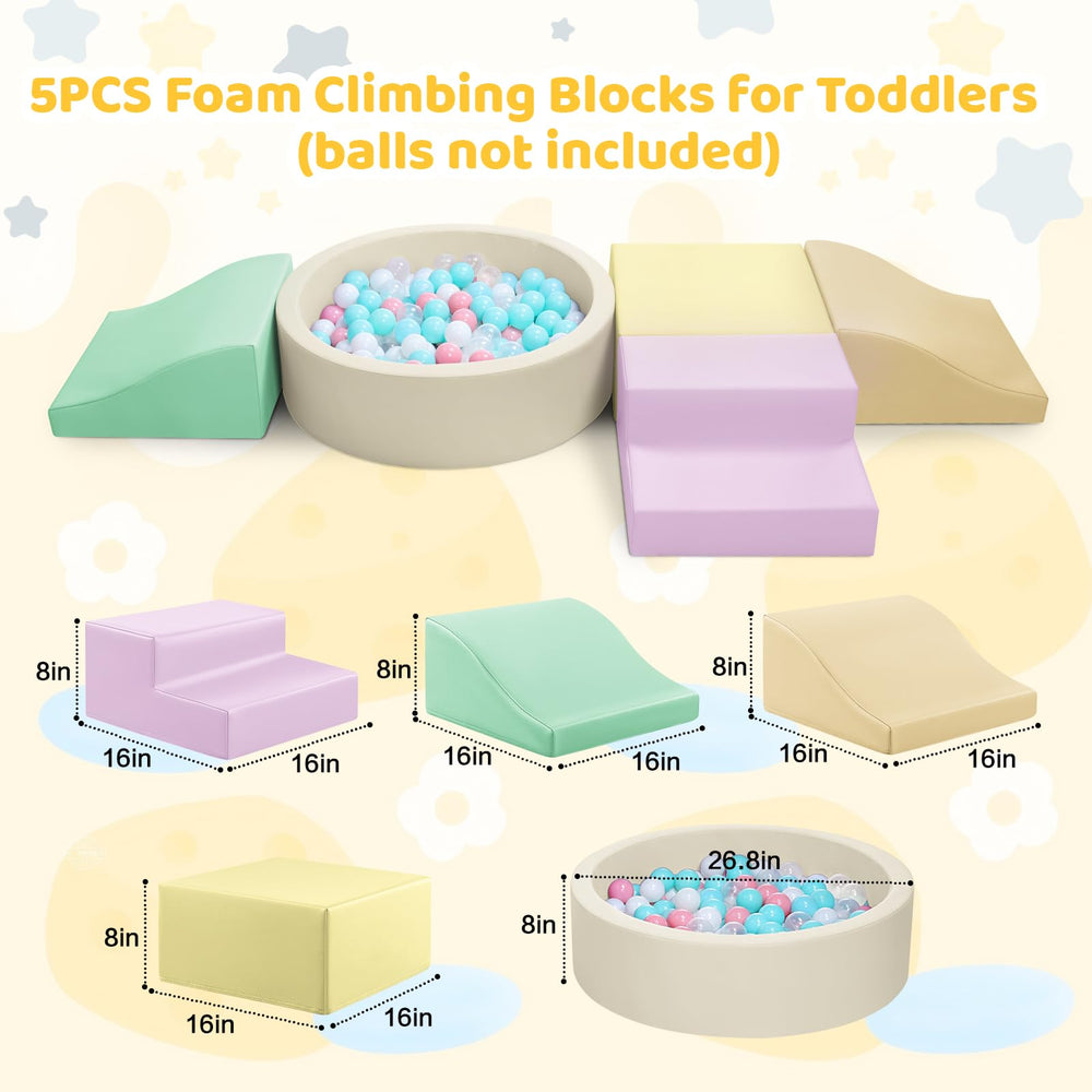Hoohtoot foam climbing blocks yellow set, side view highlighting PU leather surface and resilience.