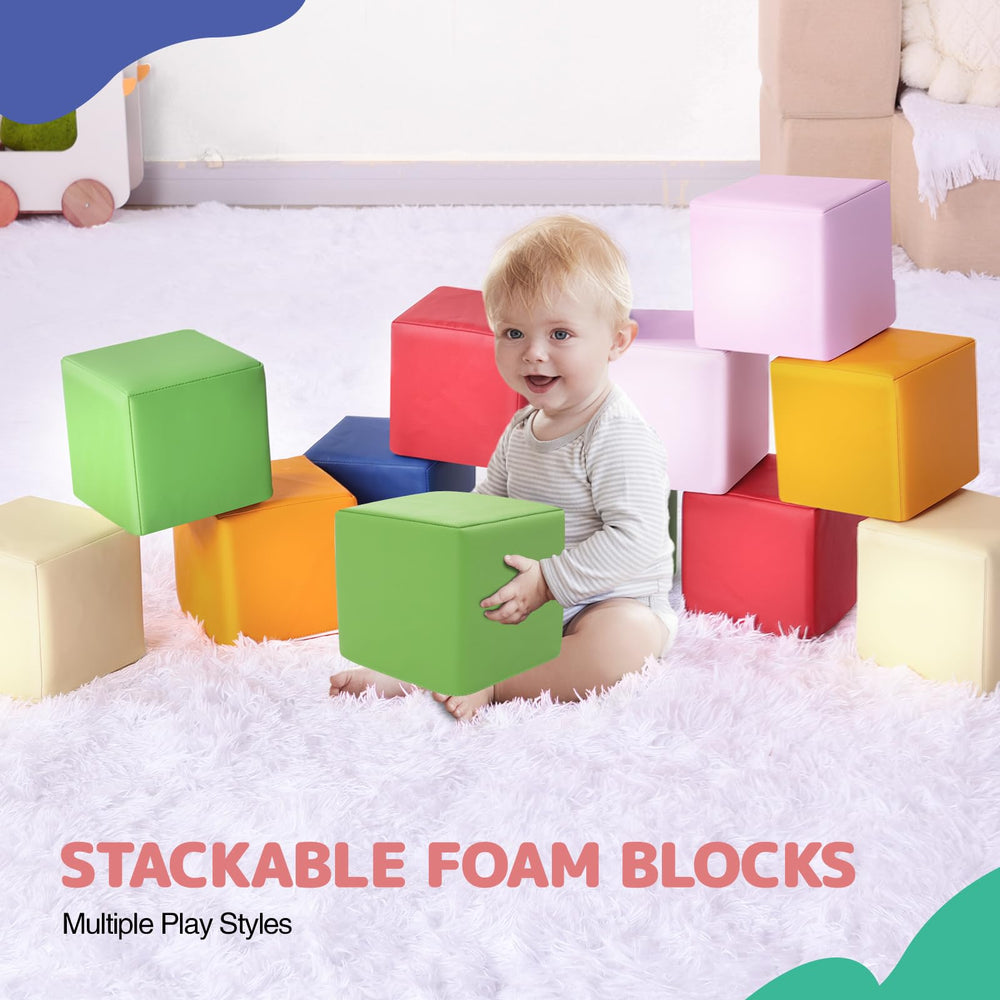 Hoohtoot foam blocks invite cooperative play and shared imagination through colorful arrangements.